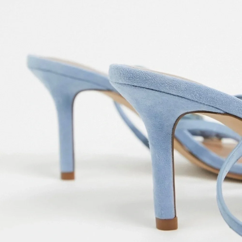 Who What Wear Buckle Straps Heeled Sandals Blue Leather